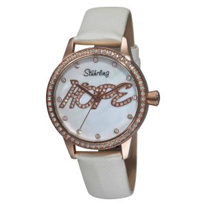 Relogio feminino Lady Hope 519H com pulseira de couro off white e mostrador branco rosa de 38mm Stuhrling.