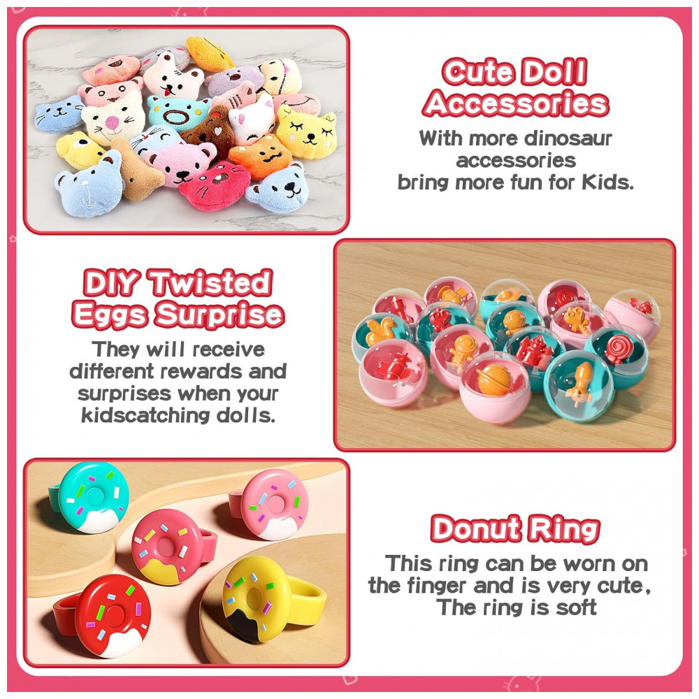 Máquina de Garra Branca e Rosa STACTCUTE – Mini Arcade Infantil com 55 Peças, Luzes LED, Som e Prêmios Personalizáveis - Imagem 3