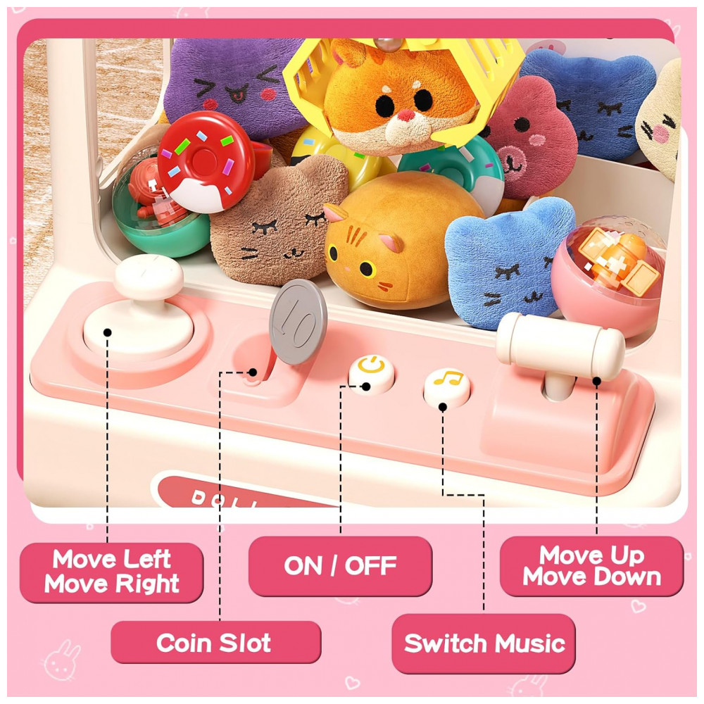 Máquina de Garra Branca e Rosa STACTCUTE – Mini Arcade Infantil com 55 Peças, Luzes LED, Som e Prêmios Personalizáveis - Imagem 4