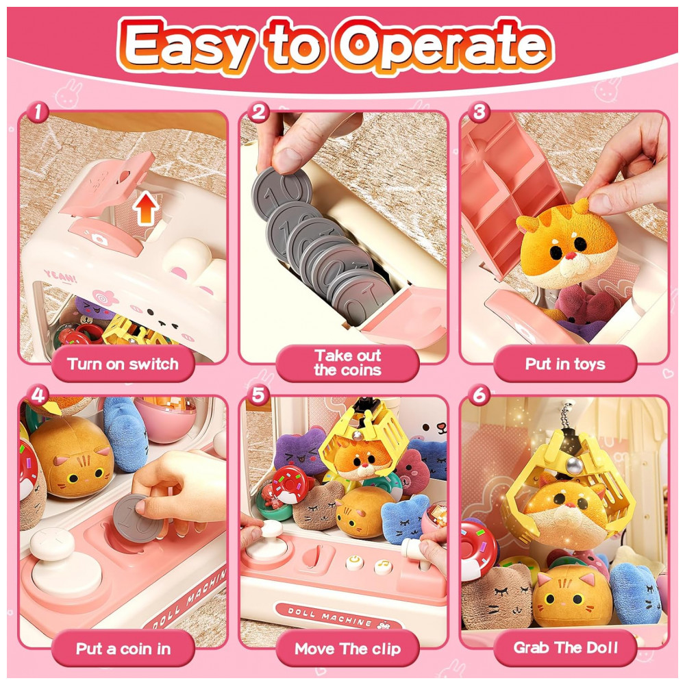 Máquina de Garra Branca e Rosa STACTCUTE – Mini Arcade Infantil com 55 Peças, Luzes LED, Som e Prêmios Personalizáveis - Imagem 5