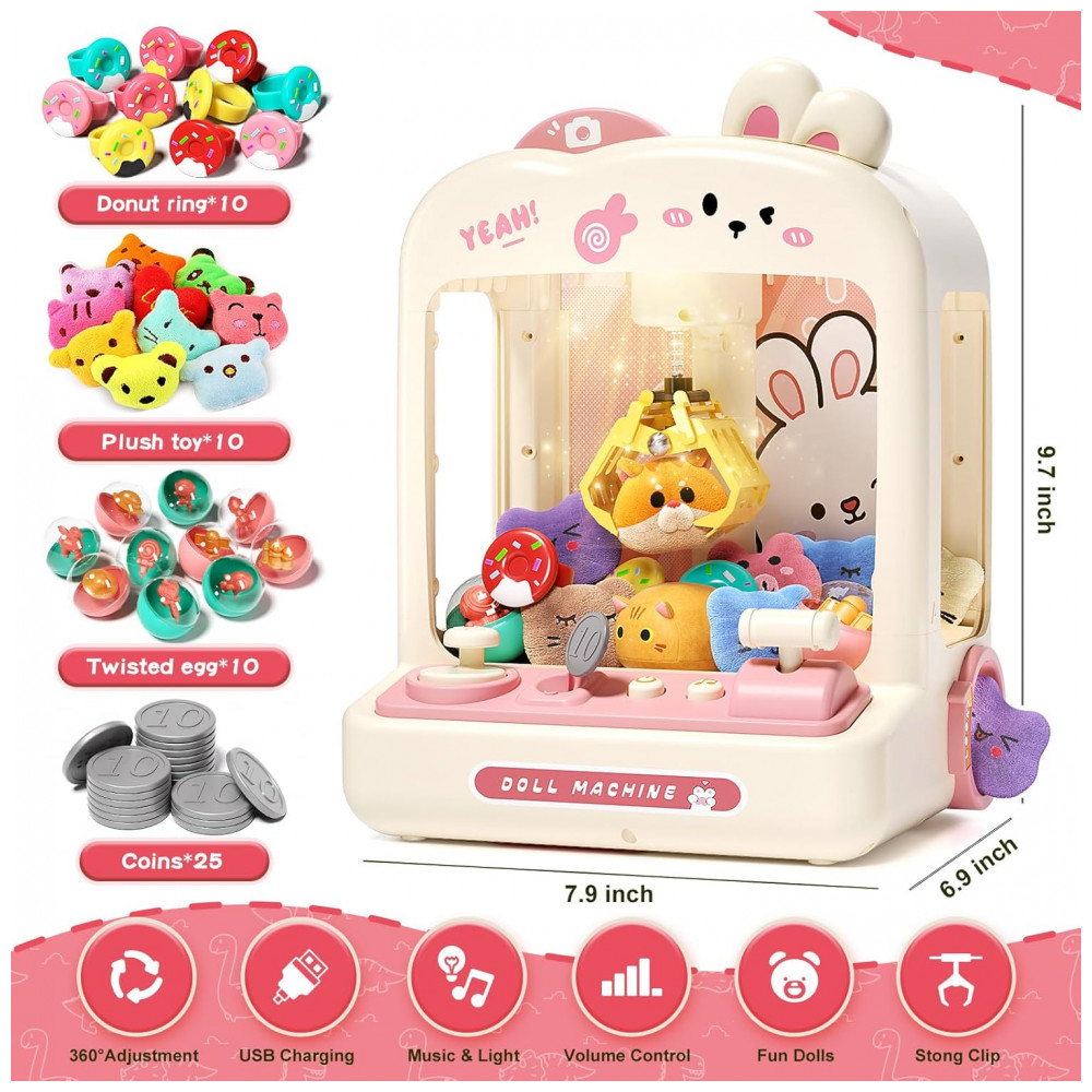 Máquina de Garra Branca e Rosa STACTCUTE – Mini Arcade Infantil com 55 Peças, Luzes LED, Som e Prêmios Personalizáveis - Imagem 6