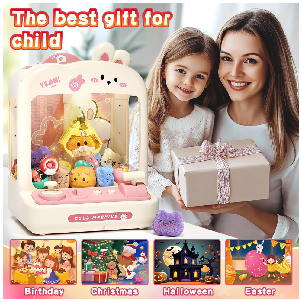 Máquina de Garra Branca e Rosa STACTCUTE – Mini Arcade Infantil com 55 Peças, Luzes LED, Som e Prêmios Personalizáveis - Imagem 7