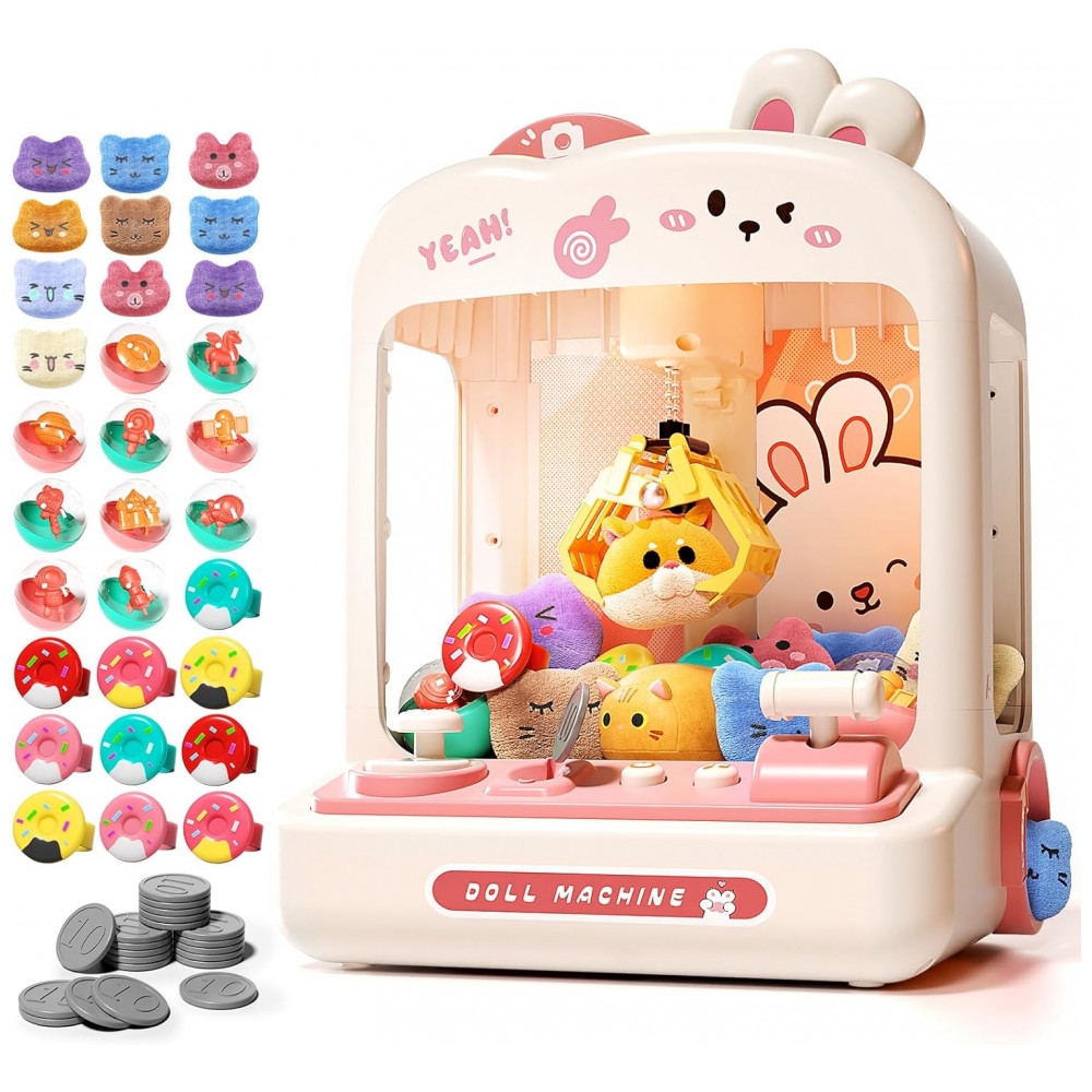 Máquina de Garra Branca e Rosa STACTCUTE – Mini Arcade Infantil com 55 Peças, Luzes LED, Som e Prêmios Personalizáveis - Imagem 8