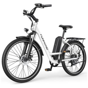 Bicicleta Elétrica Funhang EB-C1 1000W com Bateria Removível 48V 7 Velocidades e Tela LCD para Deslocamento Diário BRANCA