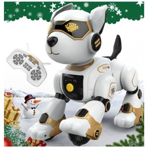 Cachorro robô programável R27 dourado com controle remoto voz toque dança e som de animais