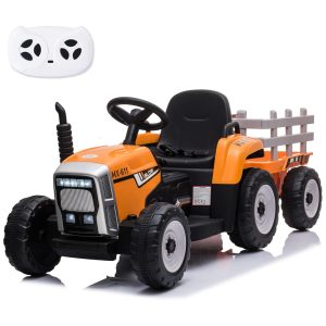 Trator Elétrico Infantil com Controle Remoto e Reboque 12V Sopbost Laranja
