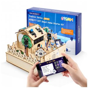 Kit casa inteligente ESP32 ACEBOTT QE007 em madeira 3D com sensores voz e app compatível Arduino e AceCode para projetos STEM
