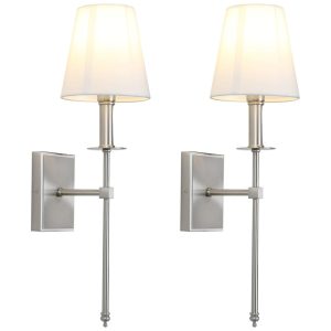 Conjunto de Luminária de Parede com 2 Peças Estilo Industrial Rústico Clássico e Suporte de Coluna Cônico 110V Permo Prata