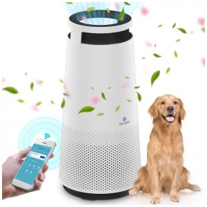 Purificador de Ar para Ambientes até 21m² com Filtro HEPA H13 Conexão via Wi-Fi e Saída de Ar de 360° 110V DH Lifelabs Branco e Preto