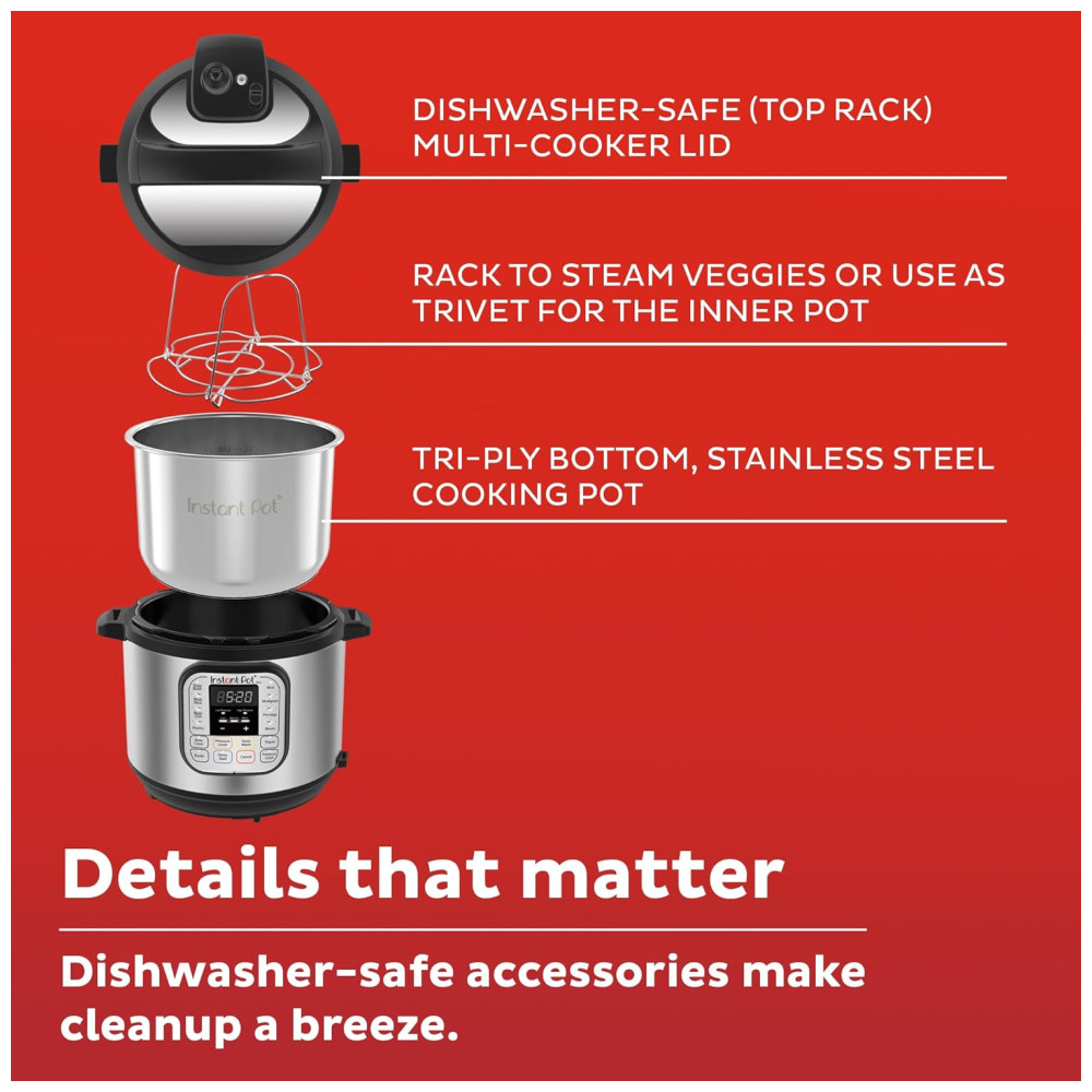 Panela de Pressão Elétrica 2.8L Programável 7 em 1, Inclui Aplicativo Gratuito com Mais de 1900 Receitas, 110V 700W, Instant Pot Duo, Prata - Imagem 5