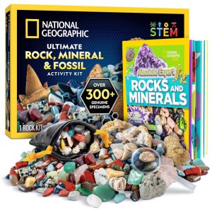 Coleção de Rochas Fósseis Pedras Preciosas e Cristais 300 Peças National Geographic