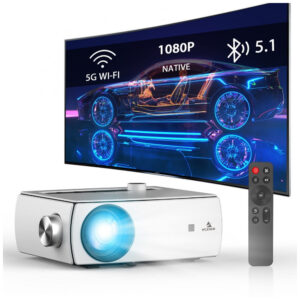 Projetor Wi‑Fi Bluetooth NexiGo branco Full HD 1080p 300 ANSI Dolby Sound espelhamento tela HDMI USB AV 110V