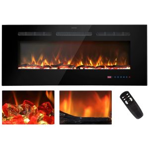 Lareira Elétrica de Embutir A43x137L com Controle Remoto e Temporizador 110V Kentsky Preta