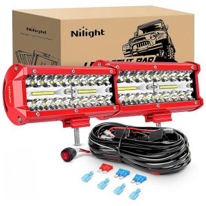 Farol de Milha LED Off Road 600K a Prova dÁgua Luz Branca 9 30V Nilight ZH802 Vermelha