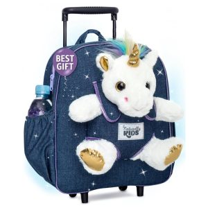 Mochila infantil de rodinhas unicórnio Naturally KIDS com pelúcia removível 32 cm