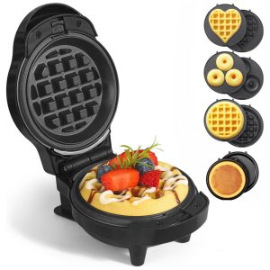 Mini Waffles Maker com 8 Placas Removíveis 4 em 1 Mini Waffle Maker Coração Panqueca Donut Ferro de Waffle AntiaderenteUVFAST
