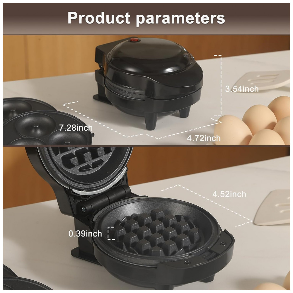 Mini Waffles Maker com 8 Placas Removíveis, 4 em 1 Mini Waffle Maker, Coração, Panqueca, Donut, Ferro de Waffle Antiaderente,UVFAST - Imagem 6