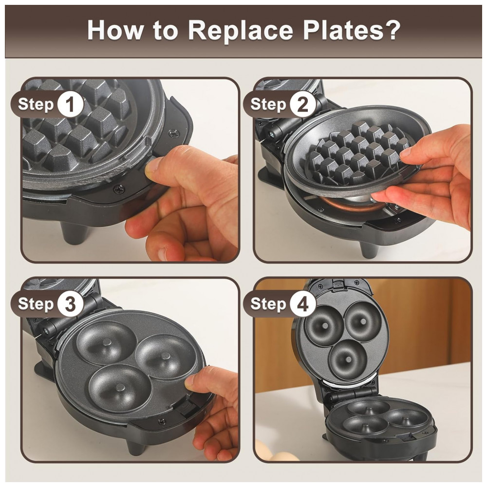 Mini Waffles Maker com 8 Placas Removíveis, 4 em 1 Mini Waffle Maker, Coração, Panqueca, Donut, Ferro de Waffle Antiaderente,UVFAST - Imagem 8