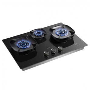 Cooktop a gás 3 bocas Robam preto vidro temperado queimadores FireCube latão proteção de chama timer e R Link 110V