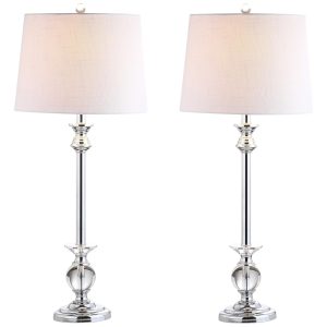 Abajur Luminária de Mesa em Cristal e Metal Estilo Contemporânea com 83 cm de Altura para Quarto Sala de Estar e Escritório 2 Un 110V 60W JONATHAN Y Transparente e Prata