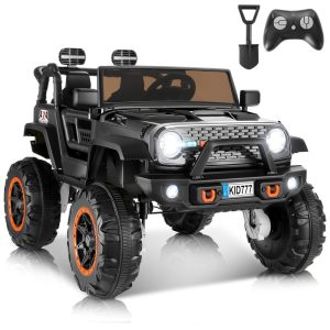 Carro Elétrico Infantil Jeep 4x4 com Controle Remoto 2 Lugares Música via Bluetooth e Luzes LED 24V Hikole Preto
