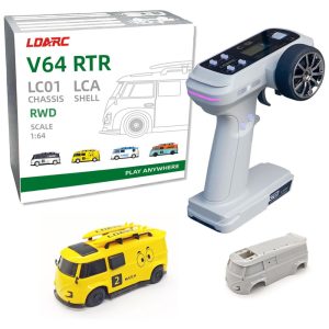 Mini Carro RC Escala 1:64 com Controle Remoto Hobby de 24 GHz e Iluminação RGB LDARC Amarelo
