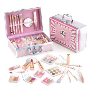 Kit de Maquiagem Infantil com 41 Peças e Estojo para Adolescentes de 12 a 16 Anos Color Nymph Retrô Rosa