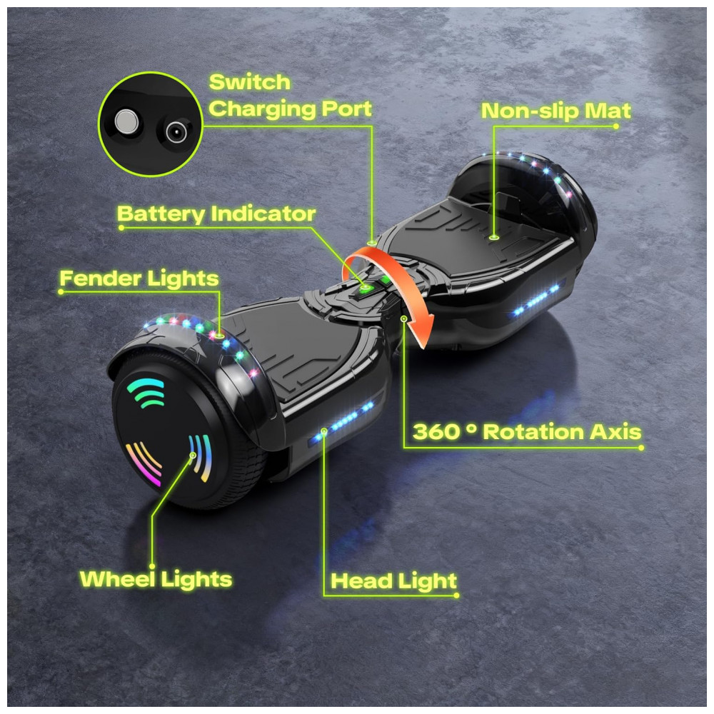 Hoverboard Hoverstar Preto Cromado com Bluetooth e Rodas LED – Crianças e Adolescentes - Imagem 6