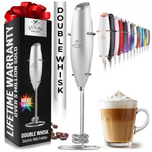 Espumador Elétrico de Leite em Aço Inoxidável a Bateria com Suporte ZULAY KITCHEN Twin Whisk 12500 RPM Prateado