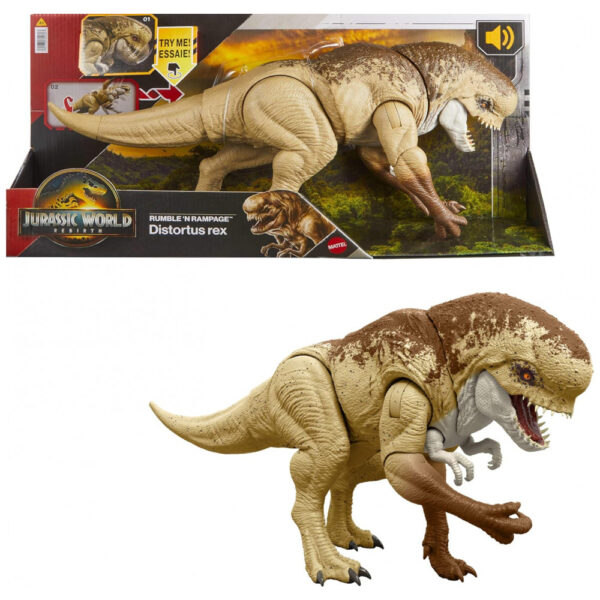 Mattel Jurassic World Rebirth Distortus Rex Rumble N Rampage Dinosaur Action Figure 55,88 Centímetros com 2 Ações de Ataque, Conteúdo Preciso,