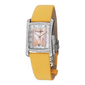 Relógio Gatsby Girl Prata 23mm com Mostrador Amarelo e Pulseira de Couro Amarela - Stuhrling