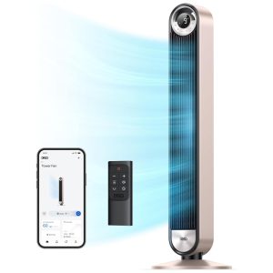 Ventilador de Torre Sem Lâminas com Oscilação de 90º 9 Velocidades Silencioso Temporizador de 12H Display LED Controle Remoto Voz e APP 110V Dreo Champanhe