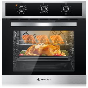 Forno de Parede Elétrico AMZCHEF 61cm 75 litros com Assador Giratório de 360° Controle de Temperatura Preciso e Design em Aço Inoxidável