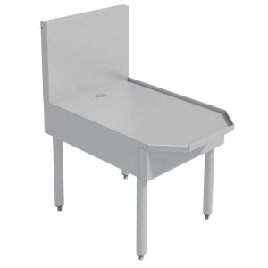 Balcão suporte para máquina de bebidas congeladas Advance Tabco Prestige inox 46 x 76 cm com protetor traseiro e dreno central