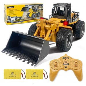 Caminhão de Brinquedo Trator Bulldozer com Controle Remoto 1:18 Escala RC em Metal para Construção Recarregável com Duas Baterias -kkny