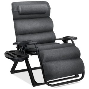 Cadeira Reclinável Ajustável Gravidade Zero com Mesa Lateral e Almofada Removível Best Choice Products Cinza