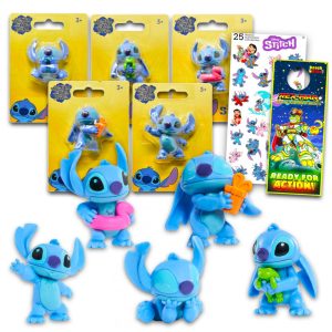 Kit de Brinquedos Lilo e Stitch com 5 Personagens Stitch Adesivos de Ponto e Carimbos de Flores para Crianças Classic Disney Azul