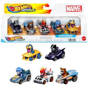 Conjunto 5 Carros Racer Verse Otimizados para Desempenho em Pista Hot Wheels com Personagens Populares da Marvel Hot Wheels
