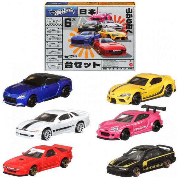 Conjunto Premium de 6 Carros de Brinquedo Hot Wheels Car Culture, Escala 1:64, Veículos Japoneses Die-Cast com Estilos Elevados Variados - Pacote Japo