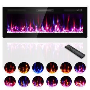 Lareira Elétrica de Parede Zionheat A 4572 cm X L 127 cm Preto Cristal 1500W com Controle Remoto Kucreiheat.