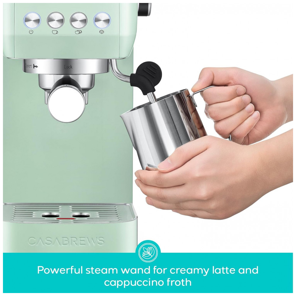 Máquina de Café Expresso CASABREWS 3700 Essential 20 Bar, Compacta com Espumador a Vapor para Cappuccino, Latte, Reservatório de Água de 1244ml, Verde - Imagem 4