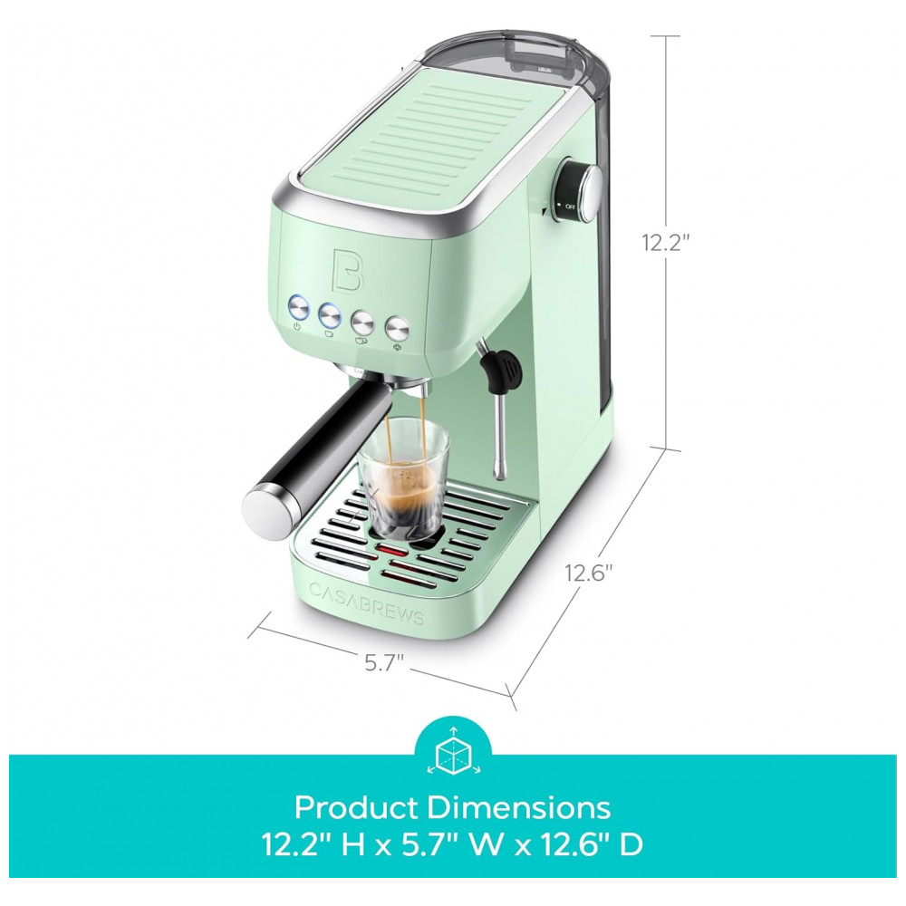 Máquina de Café Expresso CASABREWS 3700 Essential 20 Bar, Compacta com Espumador a Vapor para Cappuccino, Latte, Reservatório de Água de 1244ml, Verde - Imagem 7