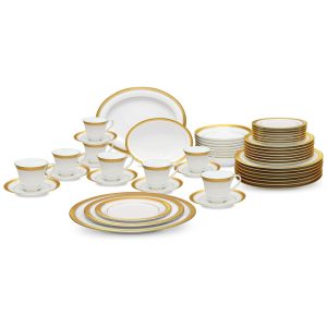 Aparelho de Jantar Completo para 8 Pessoas com 50 Peças Porcelana Noritake 4167-50A Branco e Dourado