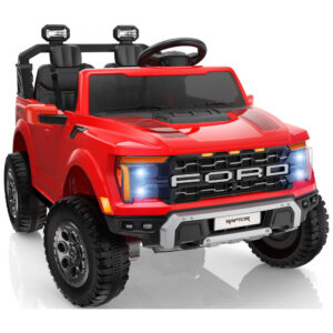 Carro Elétrico Infantil Licenciado Ford F-150 Raptor 24V Vermelho 2 Lugares com Controle Remoto, Bluetooth, Luzes LED, Baú e Partida Suave