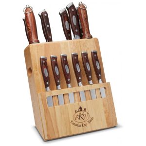 Conjunto de Facas BKW Bavarian Knife Works em Aço Inoxidável com Bloco de Bancada Multinível e Cabo Ergonômico 19 Peças Marrom