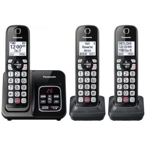 Telefone Sem Fio Panasonic KX-TGD833M Preto Metálico 3 Handsets com Bloqueio Avançado de Chamadas Gravação Bidirecional Alerta Golpe Um Toque Secretária Digital ID Falante Bilíngue