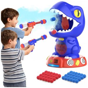 EagleStone Jogo de Tiro Dinossauro Móvel com 2 Pistolas de Espuma e 48 Bolinhas - Diversão e Desafio para Crianças