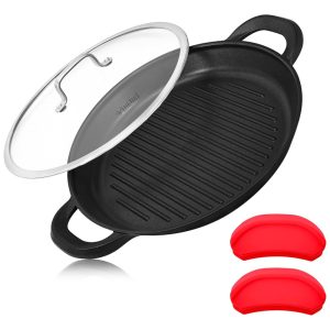 Vinchef Panela de Ferro Fundido Pré Temperada com Alça de Silicone