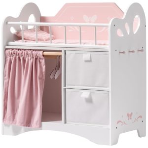 Cama de Boneca ROBUD Berço de Madeira com Gaveta e Enxoval Design Encantador em Rosa para Bonecas de até 56cm