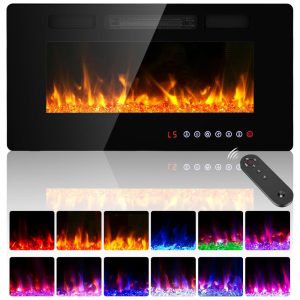 Lareira Elétrica BREEZEHEAT 91 cm Ultra Fina Montada na Parede com Controle Remoto Tela Touch Chama Colorida Timer 8h 750w/1500w.